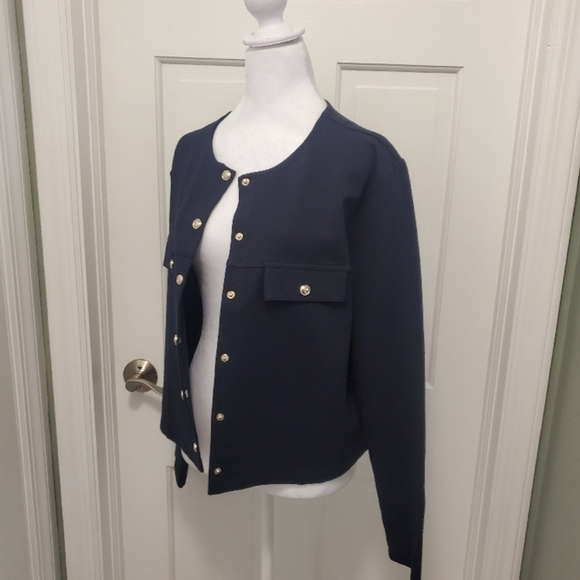 H&M Navy Blue Knit Snap Close Crop Style Jacket/Cardigan Size XL - Picture 8 of 11